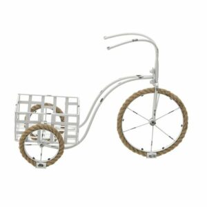 Ανθοστήλη Μεταλλική Αντικέ Λευκή 'Ποδήλατο' 58x23x42cm, Inart