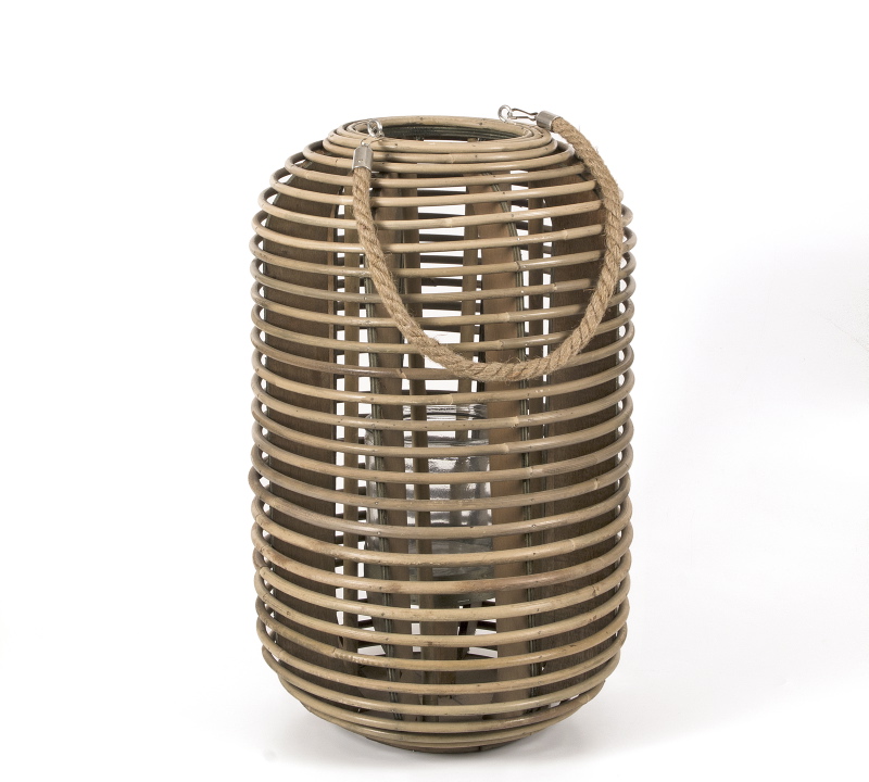 Φανάρι rattan με σχοινι σχ.κύλινδρος,φυσικό χρ.,30x48cm
