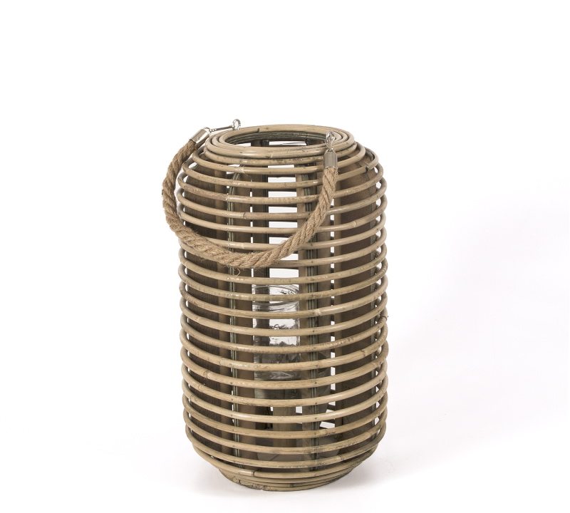 Φανάρι rattan με σχοινι σχ.κύλινδρος,φυσικό χρ.,23x38cm