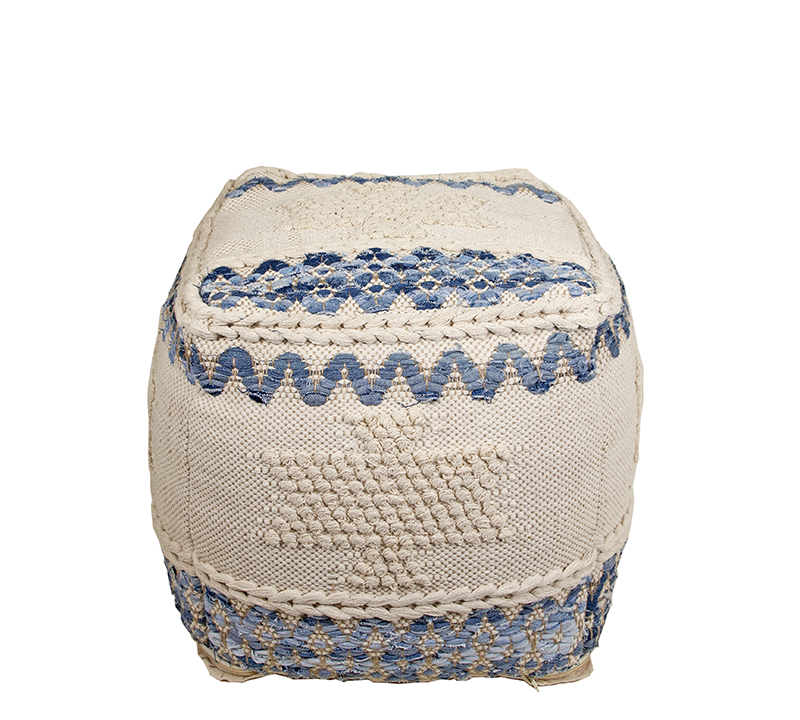 Πουφ χειροποίητο, λευκό/μπλε χρ.,45x45x45cm