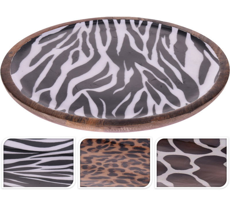 Στρογ. δίσκος από ξύλο μάνγκο, animal print 3σχ., 30cm