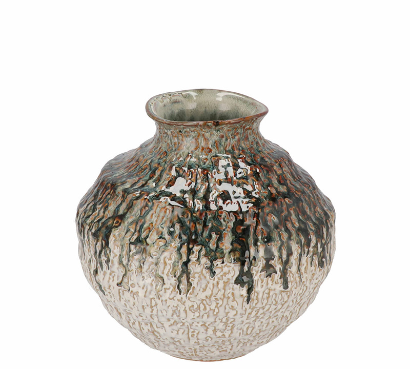 Κεραμικό βάζο glazed aναγλυφο μπεζ/λαδι 34cm